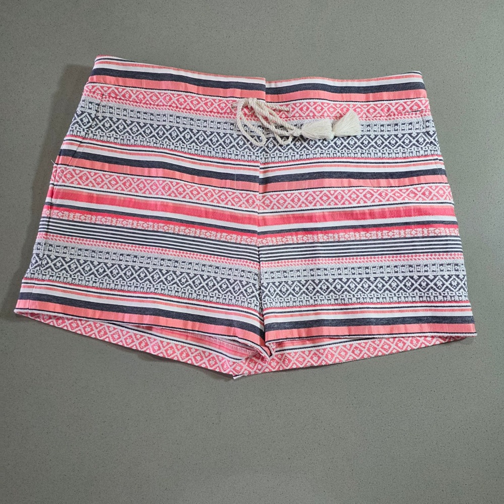 LOFT Ann Taylor Women Size 12 Coral Navy Tribal Geometric Print Tassel Shorts